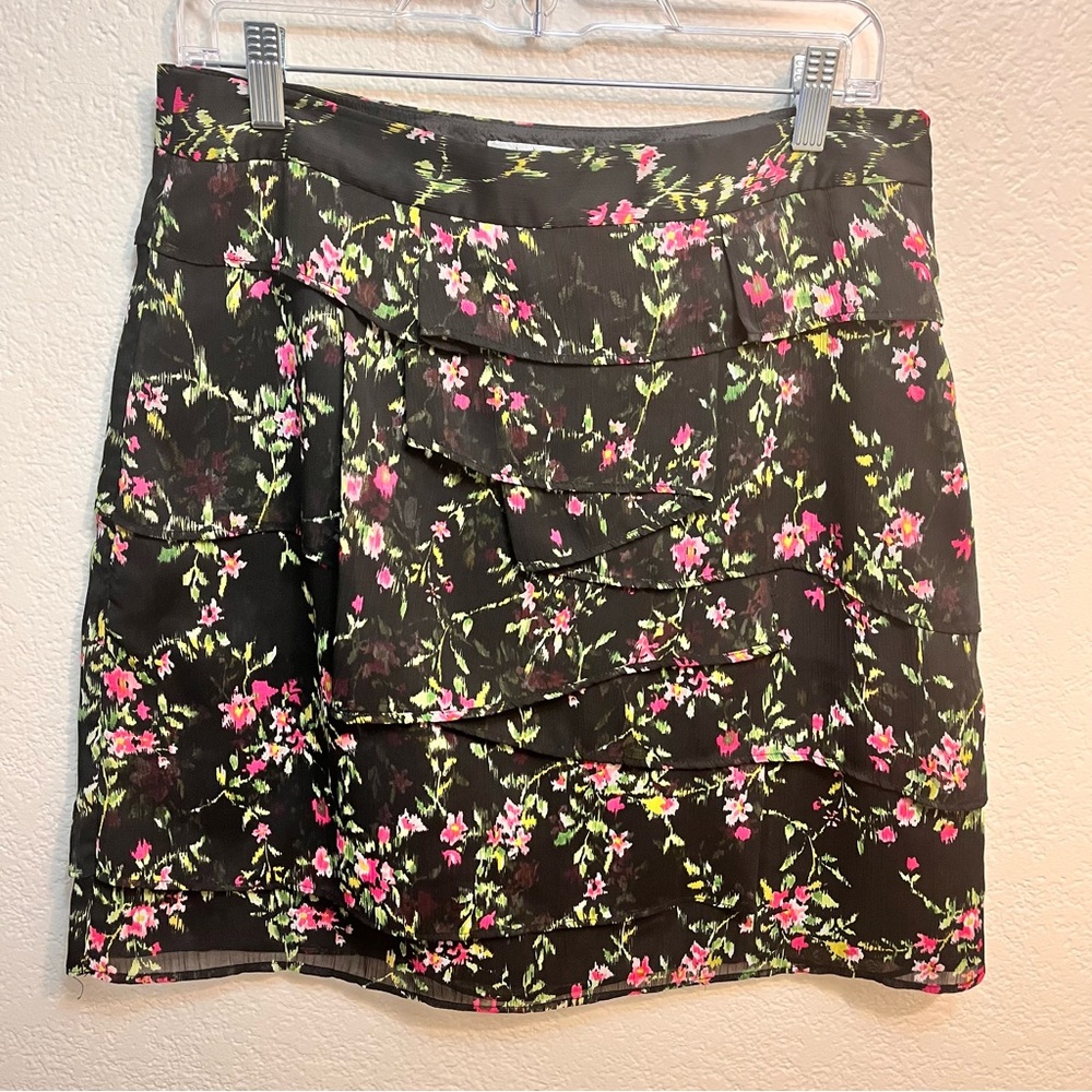 Flirty Black Tiered Skirt Floral Tiered Skirt Size 10